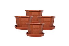 Halsey Hexagonal (Pack Of 4) Modern Design Durable Plastic Plant Pot For Gardening (With Plate, Xx-Large, Terracotta)