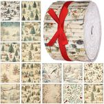 Fanfanwin 40 Pcs Vintage Christmas Quilting Fabric Jelly Fabric Squares Patchwork Roll 2.56 Inch Precut Xmas Tree Snowflake Fabric Strips for Xmas Craft Sewing DIY