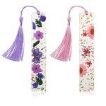 Bookmarks for Women, Kaluofan 2PCS Dried Flower Bookmarks with Tassels, Durable Handmade Dried Flower Resin Bookmarks, Pretty and Increase Reading Interest