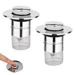 2pcs Bathroom Sink Stoppers, with 2 Gaskets, for 1.34-1.57 Inch Hole Pop Up Sink Drain Strainer with Stainless Steel Filter Basket Hair Catcher Drain Plug Bathroom Replacement Accessories