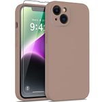 DEENAKIN iPhone 14 Case with Screen Protector,Enhance Camera Protection,Soft Flexible Silicone Gel Rubber Bumper Cover,Slim Fit Shockproof Protective Phone Case for iPhone 14 6.1" Light Brown