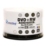 100 Pack Smartbuy Blank DVD+RW 4 x 4.7GB 120Min White Inkjet Hub Printable Rewritable DVD Media Disc