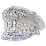 kimreaber Bride Captain Hat Nicky Bigs Iridescent Bridesmaids Military Sequins Studs Steampunk Festival For Hen Party Festival, Bachelorette Bridal Shower Gift, White, 7 1/8