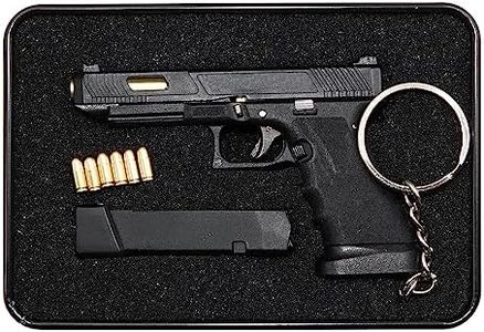 Zhongren Alloy Empire G34 Tactical Mini Pistol Keyring 6 Balls Gun Keyring with Moving Parts Gun Model Pendant Bag Charm for Army Fan Men Gift, silver-coloured/black, One size