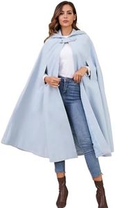 Gihuo Cape Poncho Women's Hooded Maxi Cloak Coat Winter Warm Long Cloak Cosplay Costumes Outerwear (LightBlue, One Size)