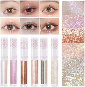 6Pcs Liquid Glitter Eyeshadow Eyeliner, Korean Makeup, Bling Under Eye Shadow, Shimmer Eye Make Up Valentine's Day Gift Set,Long Lasting,Quick Drying & Pigmented Loose Glitter Glue for Crystals Makeup