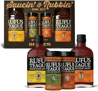Rufus Teague BBQ Sauce & Rub 4-Piece Gift Set, Saucin' & Rubbin' Kit, Honey Sweet, Touch O' Heat, Spicy & Original Meat Rub, Gift for Grill Lovers