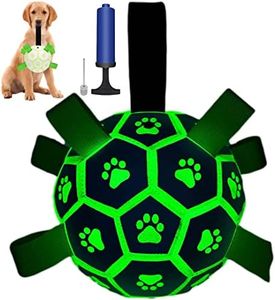 TopPetPro Glow-in-The-Dark Dog Soccer Ball with Straps, Interactive Puppy Toys for Tug of War, Birthday Gifts, Durable Water Toy World Cup for Small & Medium Dogs（6 Inch）