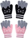 2 Pairs Kids Winter Gloves Full Finger Knitted Gloves Warm Stretchy Mittens for Boys Girls Supplies, Black,grey,pink, 14.5 x 8.7 cm/ 5.7 x 3.4 inches (LW)