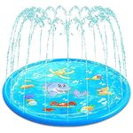 Splash Pad, Sprinkler & Splash Play Mat for Toddlers, Inflatable Outdoor Party Sprinkler Pad Wading Pool for Kids Age 3+, Water Toys for Summer Outdoor Garden Beach-170cm/66" (Sea Creatures)