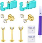 JIESIBAO Ear Piercing Kit, Disposable Safety Gold Self Ear Piercing Gun Kit with 16G CZ Crystal Surgical Steel Cartilage Tragus Helix Monroe Earrings Jewelry