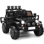 COSTWAY 12V Electric Ride on Car, 2-Seater Battery-powered Truck with Remote Control, LED Lights, Music, Horn, USB/TF/AUX, 4 Suspension Wheels Vehicle Toy for Boys Girls (Black)