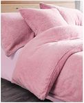 E4Emporium Luxurious Teddy Fleece Duvet Cover - Fluffy Thermal Super Soft Warm and Cosy Quilt Cover Including Matching Pillowcases (Double Duvet Set, Pink)