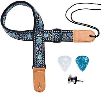 Eyeshot Ukulele Strap, Hawaiian Jacquard Blue Flower Ukelele Shoulder Strap, Suitable for Soprano Concert Tenor Baritone String Instruments