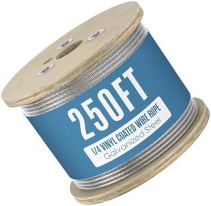 Houseables 1/4 Cable, Wire Rope, 1/4" OD, 0.149" ID, 7x7 Braided, Coated Cable, Vinyl Coated Wire Rope, Clothes line, Clothesline, Aircraft, Tension, Galvanized Metal, Steel, Plastic Covered, 250 Feet