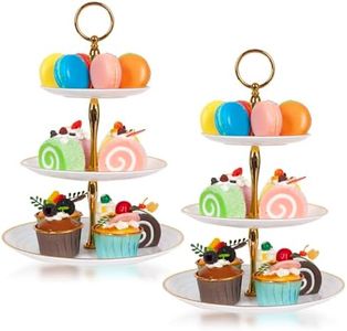 powerking 2 Pack Cupcake Stand, 3 Tier Cake Stand con bordo dorato elegante torta display per dolci, caramelle e dolcetti - Perfetto per matrimonio, Natale, Baby Shower Birthday Tea Party