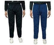 IndiWeaves Mens Warm Fleece Track Pants Lower for Winters (Navy Blue,Black,38) Pack of 2