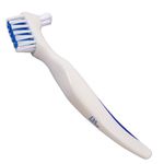 White Denture Brush ~ Easy Grip Handle, Double Bristle Head