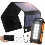 8 W Foldable Solar Panel with Solar Power Bank 26800 mAh PD 15 W Solar Charger QC3.0 USB C Fast Charging and 4 Outputs External Battery Portable Charger for Mobile Phones, Camping, Outdoor and More