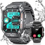 LIGE Military Smart Watches for Men (Answer/Make Call), 1.95'' AMOLED Screen Smart Watch with Healthy Monitor, Sports Mode, IP68 Waterproof Outdoor Black Smartwatch for iOS Android