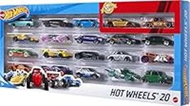 Hot Wheels 20-Car Pack, Assorted 1:64 Scale Toy Sports & Race Vehicles, Vintage & Modern Decos, Instant Collection, Perfect For Party Favors, Gift For Kids 3 Years & Older