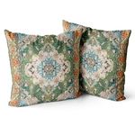 Snylcce Set of 2 Bohemian Style Cushion Covers 40x40 cm Decorative Square Throw Pillow Covers 16x16 Inch Sofa Car Pillowcase for Outdoor Home Bed Living Room Couch Decor (Green)