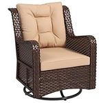 Outsunny PE Rattan 360° Swivel Patio Chair with Cushion, Patio Wicker Chair with Armrest, Backrest, Brown