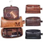 Personalized Toiletry Bag for Men Shaving Bag Hanging Water Resistant Leather Bathroom Large Capacity Organizer Engraved Text Shower Toiletries Accessories