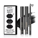 QIUFSSE 3 in 1 Black Lip Liner Pencil and Lipstick lipgloss Set Matte Black Lipstick Lip Gloss Kit Long-lasting Nonstick Cup Smudge Proof Lip Kits with Lip Liner,Highly Pigmented Velvet Goth Makeup (12#Black Magic)