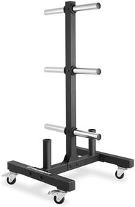 Philosophy Gym Rolling Olympic/Bumper Weight Plate Tree or Bumper Plate Tree, Commercial Vertical Storage Rack with Barbell Holders