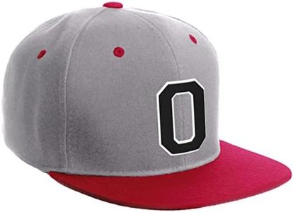 Daxton Classic Snapback Hat Custom A to Z Initial Varsity Letters, Light Grey Red Hat White Black Letter O