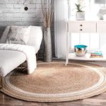 TRENDOZE Jute Braided Area Rug Jute Natural Reversible Rugs Braided Floor Carpet for Living Room, Bedroom, Dining, Office, Restaurant (5 X 5 FEET, Design 1)