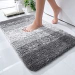 smiry Microfiber Fluffy Shaggy Bath Mat for Bathroom, 40 x 60 cm, Non-Slip Super Absorbent Machine Washable Extra Soft Thick Floor Foot Rugs, Grey