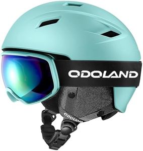 Odoland Ski Helmet and Goggles Set, Snowboard Helmet Glasses for Men, Women & Youth - Shockproof/Windproof Gear for Skiing, Snowboarding, Light Cyan, S