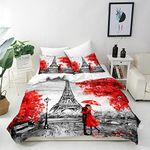 ANHOPE Paris Duvet Cover Set Soft Lightweight 3Pcs Bedding Set with 2 Pillowcase Romantic Oil Painting Paris Eiffel Tower Print Pattern Microfiber Quilt Cover with Zipper Closure King Size