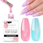 Makartt Gel Top Coat: 15ml No Wipe Champagne Glitter Top Coat Nail Polish, Mermaid Shiny Finish Effect and Long Lasting, Soak Off UV Gel Top Coat for Acrylic Nails Nail Art Salon and Home DIY