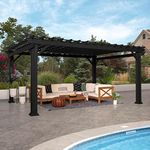 Backyard Discovery 16x12 Stratford All Season Galvanized Steel Pergola, Black, Sail Shade Soft Canopy, Rust Resistant, Support Winds Up to 100MPH, Patio, Deck, Backyard, Garden