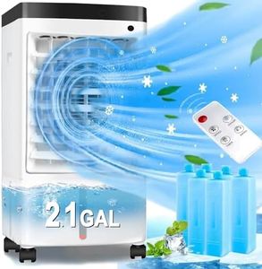 Portable Air Conditioners, 2024 New Quiet Swamp Cooler with 8 Liter Water Tank, Remote Control, 3 Speeds, 70° Oscillation, Fast Cool Air Conditioner Portable for Room, Bedroom and Office（6 Ice Packs）