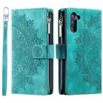 VEEMOS Wallet Case for Samsung Galaxy Note 10 Flower Flip Case Protective Leather Folio Book Phone Cover with Card Slots Kickstand Zipper Pocket - Green