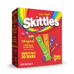 Skittles Singles To Go Variety Pack, Powdered Drink Mix, Zero Sugar, Low Calorie, Includes 4 Flavors: Green Apple, Strawberry, Grape, Orange, 1 Box (30 Single Servings)