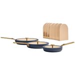 Our Place 8-Piece Essentials Complete Cookware Set - Ceramic Fry Pan Trio & Modular Rack Storage | Nontoxic Thermakind™ Nonstick, Oven Safe up to 230°C & Compatible with All Cooktops | Blue Salt