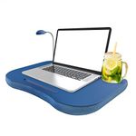 Laptop Lap Desk, Portable with Foam Filled Fleece Cushion, LED Desk Light, Cup Holder-for Homework, Drawing, Reading and More by Lavish Home (Blue)