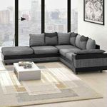 Amazing Sofas large grey corner sofa LARGE-DINO-CORNER-SOFA-GREY-BLACK-LEFT-HAND-SIDE-FOAM. Fire resistant as per British Standards, foam filled seats for comfort.