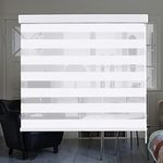 KELIXU Day and Night Roller Blind Window Shades with Valance Cover, Dual Layer Sheer Zebra Roller Blinds Horizontal Blinds for Light Filtering & Privacy Protection, 63.5 cm W X 183 cm H, White