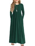 Arshiner Girls Maxi Dress Long Sleeve Long Dress Size 8 Deep Green Maxi Dress with Pockets