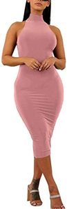 GOBLES Women's Sexy Halter High Neck Elegant Sleeveless Bodycon Midi Club Dress Dark Pink