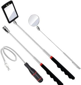 Telescoping Magnetic Pickup Tool Set,Telescopic Inspection Mirror,Flexible Bendable Spring Magnet Stick,LED Flashlight Pickup Rod, Cool Gadgets for Men