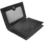 Outrip Genuine Leather Business Card Holder Name Card Case Credit Card Wallet with ID Window RFID Blocking (Black with Button)