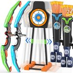 HYES (Moving Target) 2 Pack Bow and Arrow for Kids, LED Light Up Archery Set with Suction Cup Arrows, Score Targets & Quiver, Indoor Outdoor Sport Gifts for Boys Girls Ages 4-12