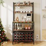 YITAHOME Kitchen Microwave Bakers Stand with Wine Rack, Wine Rack Freestanding Floor, Small Storage Shelves for Liquor Bottle Glasses Power Outlet Farmhouse Coffee Bar 31 Inch, Rustic Brown